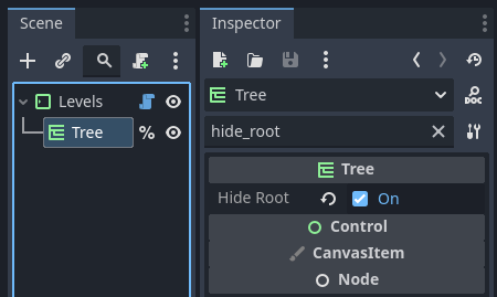 Screenshot of the scene tree with the new Tree node.