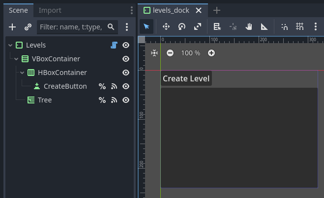 The scene editor showing the new button layout.